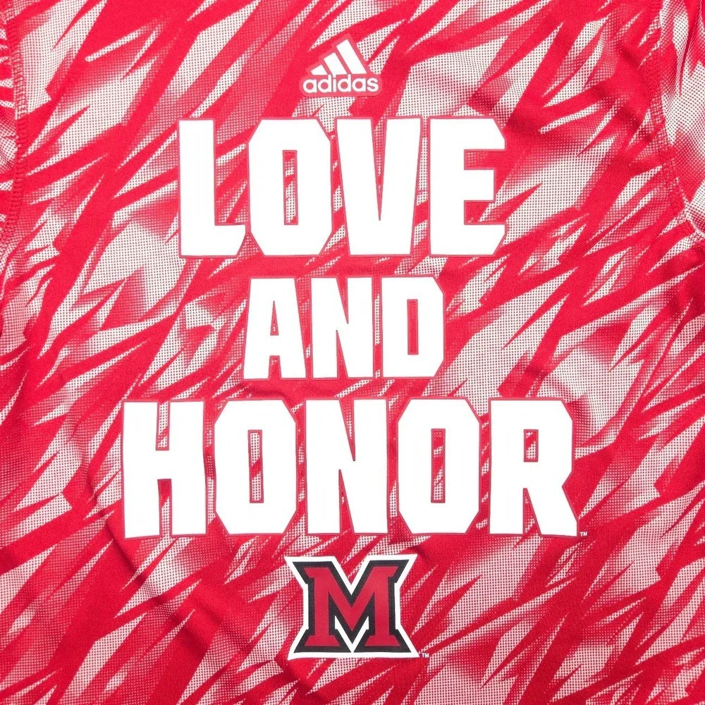 Adidas Miami RedHawks Love and Honor Long Sleeve Shirt Men S Climacool NCAA Red